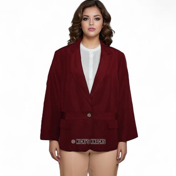 Talbots Burgundy Blazer Linen Blend One Button Lightweight Office Jacket Size 16 - Picture 8 of 9